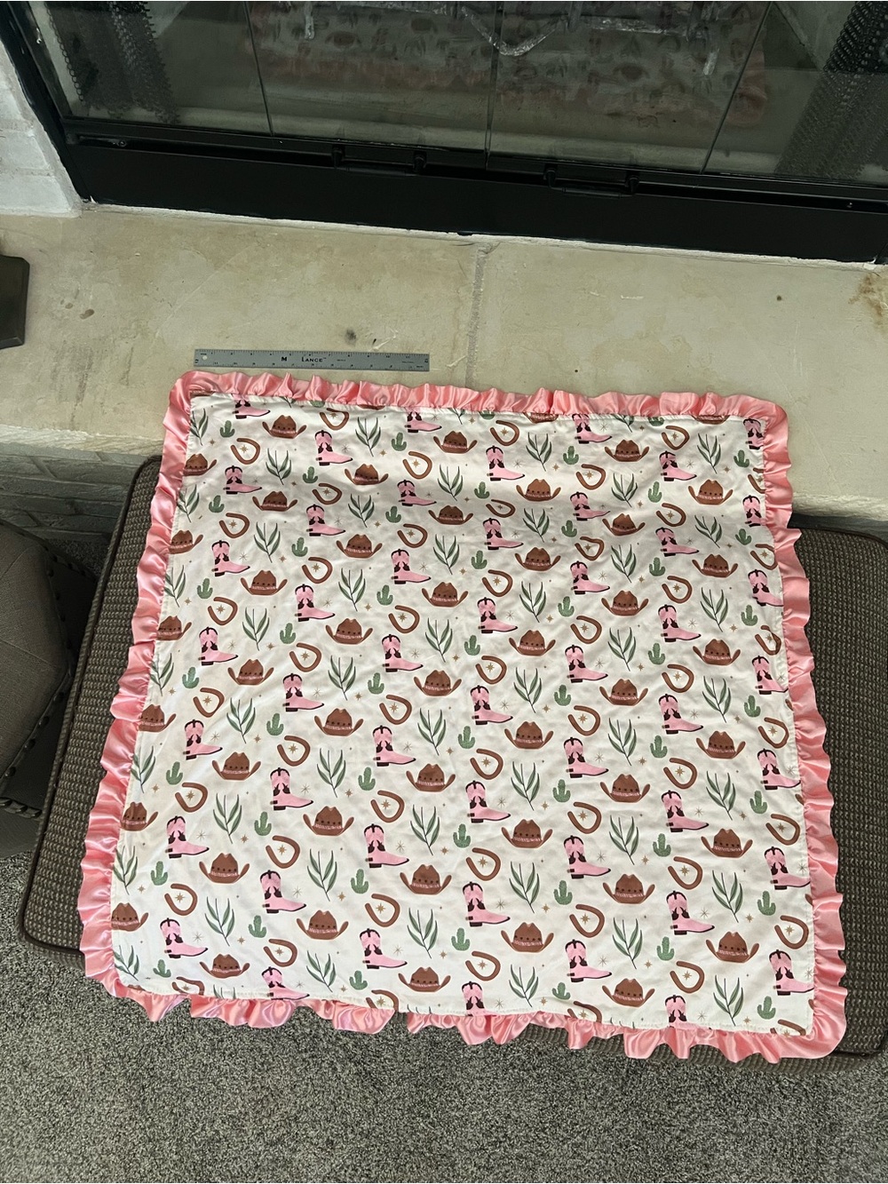 Baby Receiving Blanket with Pink Ruffle Trim - Cute Flamingo & Cactus Print